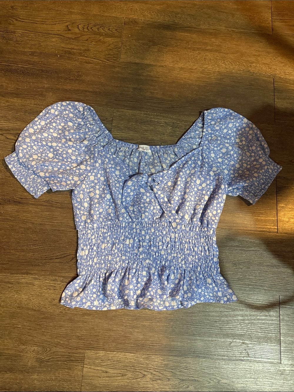 Sienna Sky Lavender Puff-Sleeve Smocked Crop Top